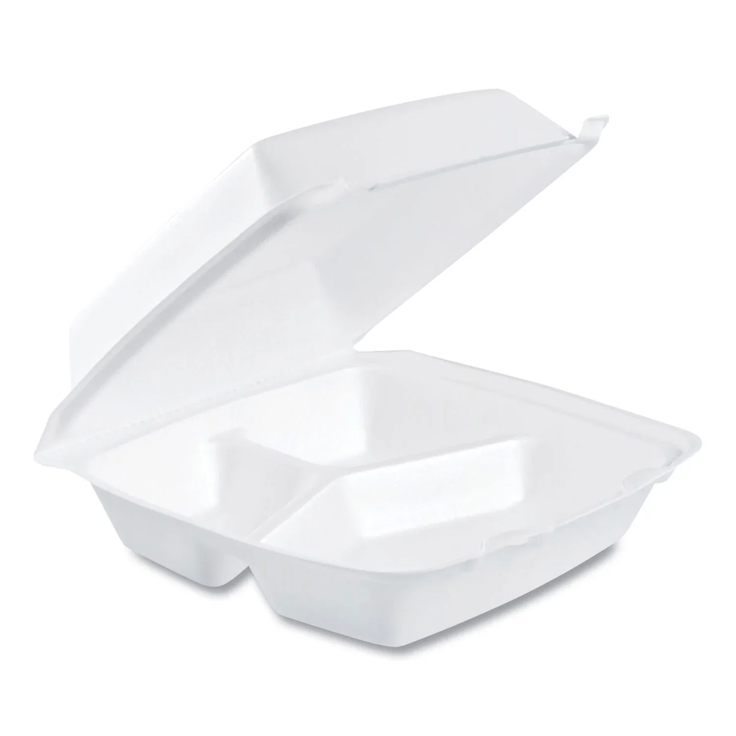 Image of Dart® Foam Container, Hinged Lid, 3-Comp, 8 3/8 x 7 7/8 x 3 1/4, 200/Carton (DRC85HT3R)