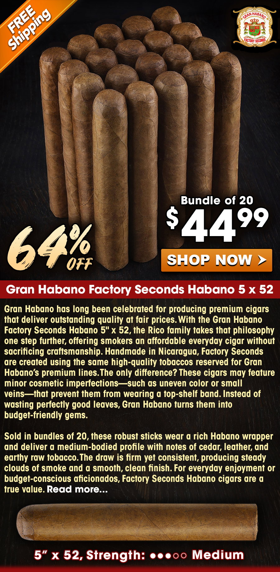 Gran Habano Factory Seconds Habano 5 x 52
