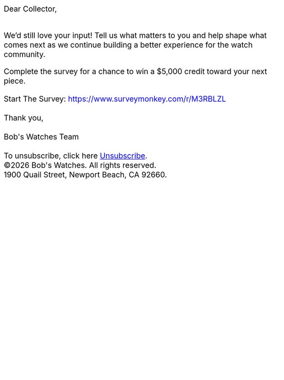 Survey Reminder: Enter to Win $5,000