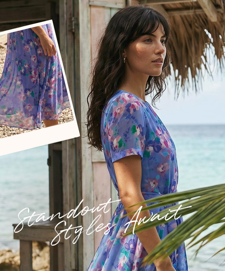 Blue Mini Floral Pleat Neck Dress