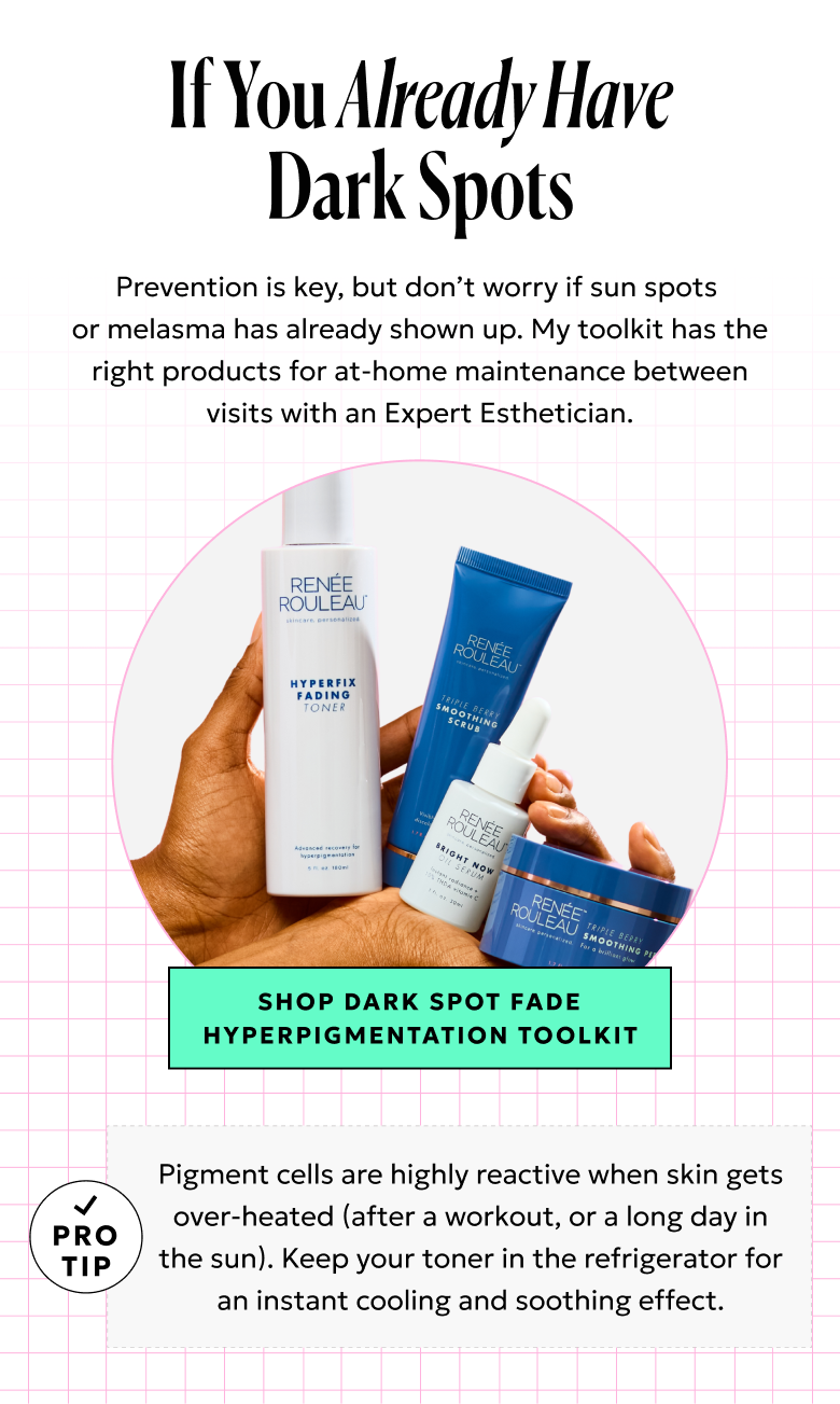If you already have dark spots, shop my Dark Spot Fade Hyperpigmentation Toolkit.