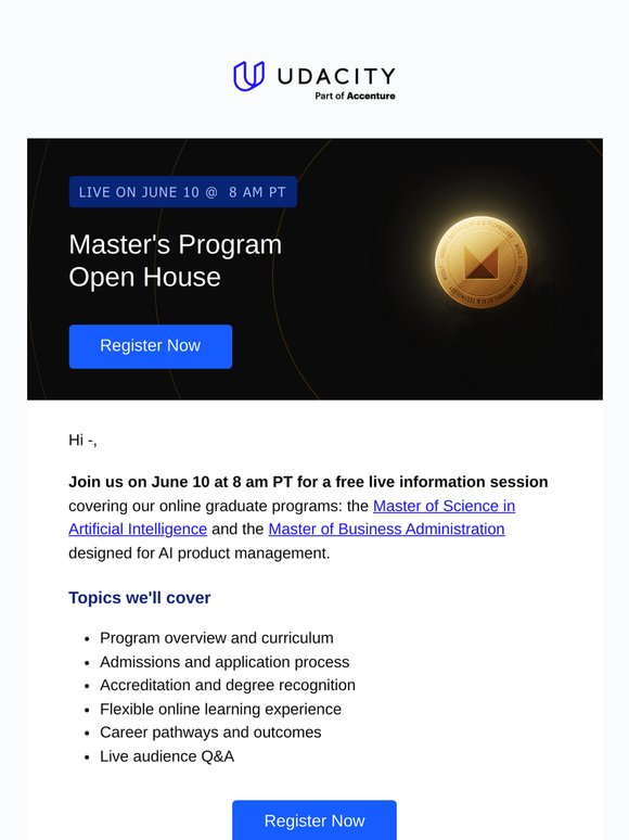Live Open House: Explore Udacity's master's programs