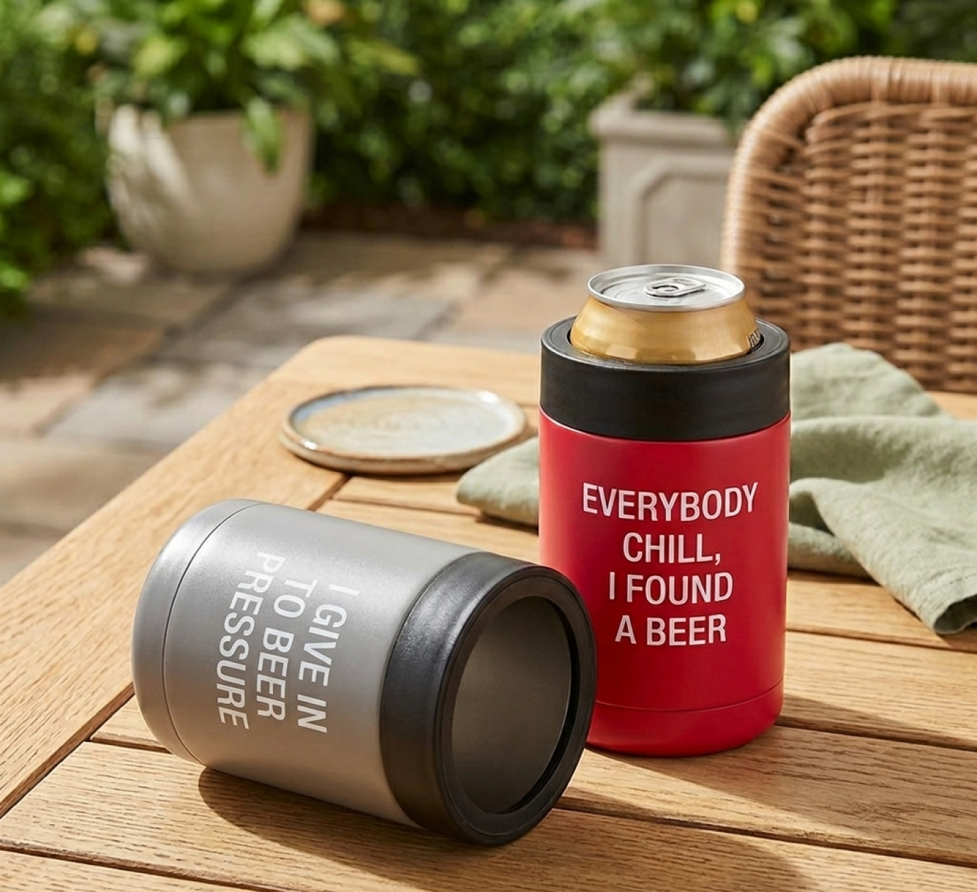 Beer Can Cooler with Hilarious Phrases