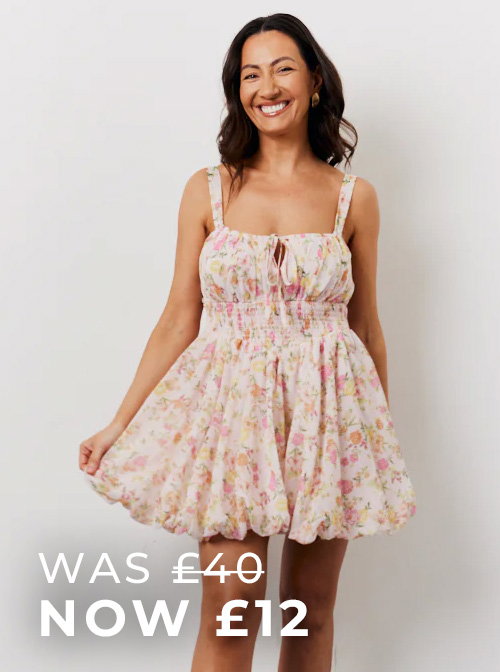 Pink Floral Milkmaid Bubble Hem Mini Dress