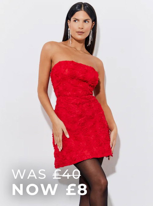 Red 3D Floral Bandeau Mini Dress
