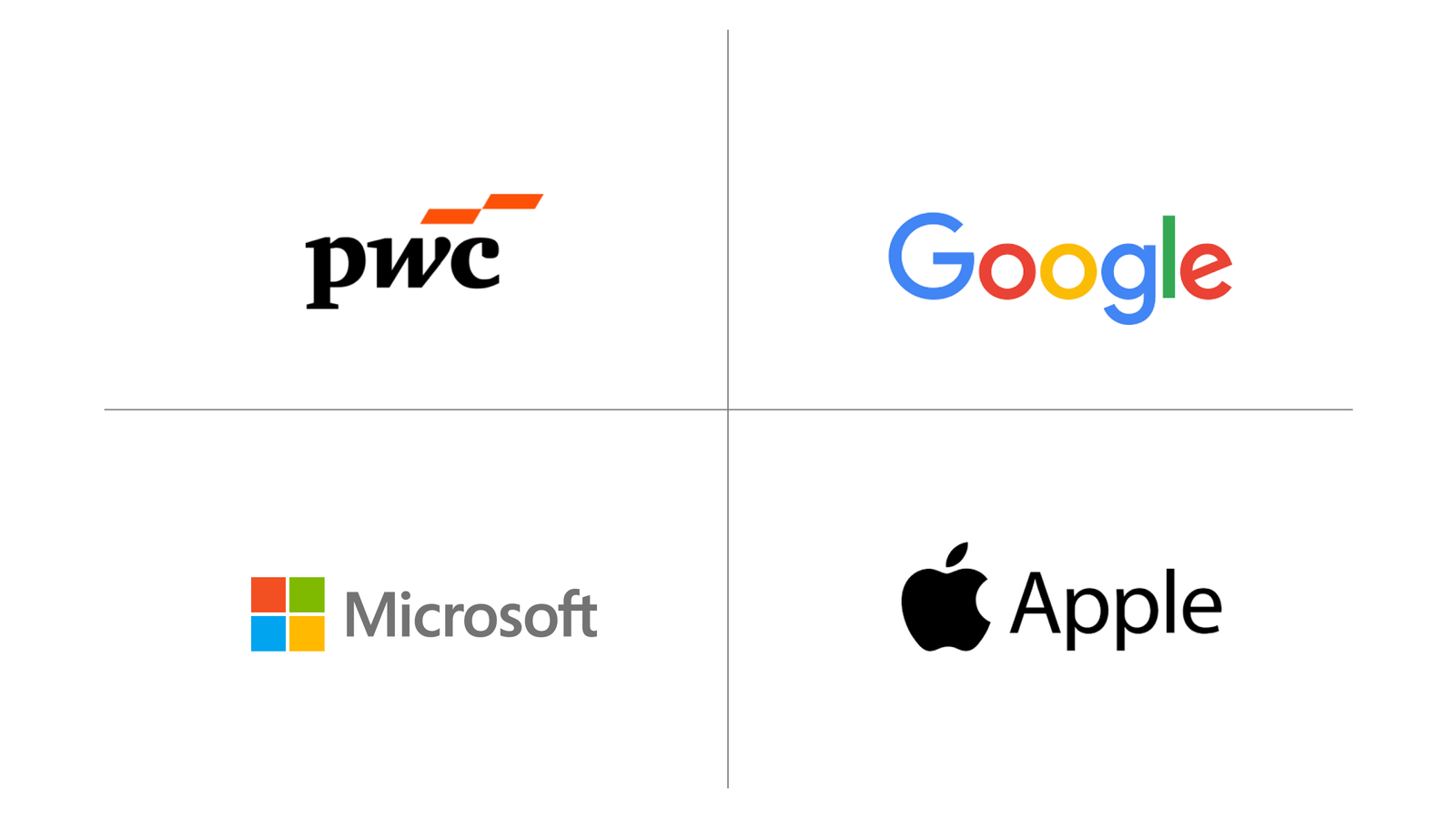PWC, Google, Apple, Microsoft 