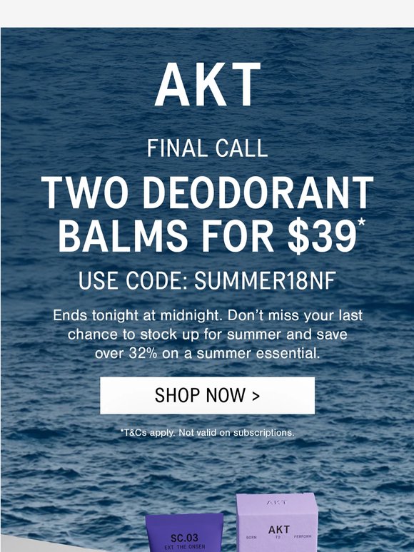 FINAL CALL: 2 Deodorant Balms for $39