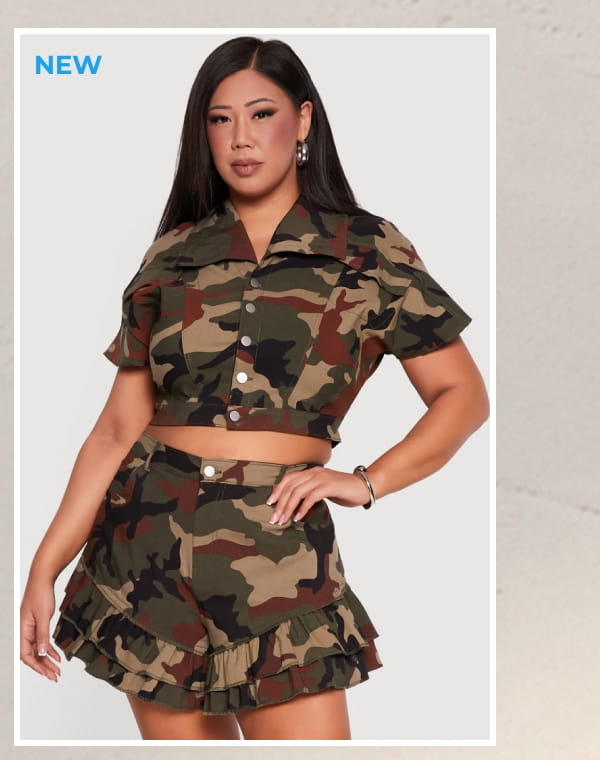 Shop Plus Size Short Sleeve Camouflage Cropped Jacket