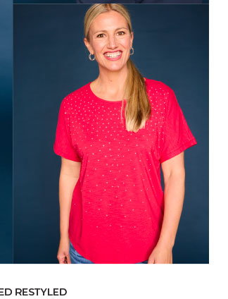 Relaxed Restyled Bling Jewel Neck Short Sleeve Tee