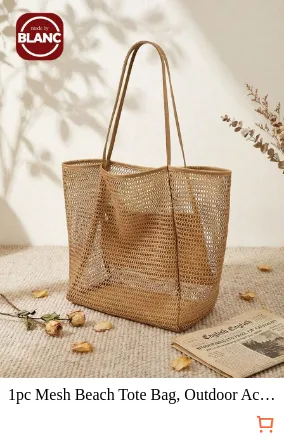 1pc Mesh Beach Tote Bag Outdoor...