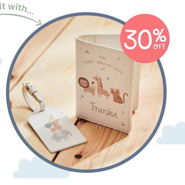Personalised Safari Baby Passport Holder & Luggage Tag Set