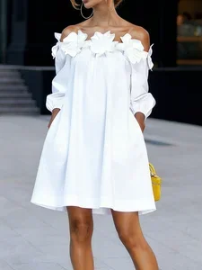 Image of Elegant Solid Cold Shoulder A-Line Mini Dress