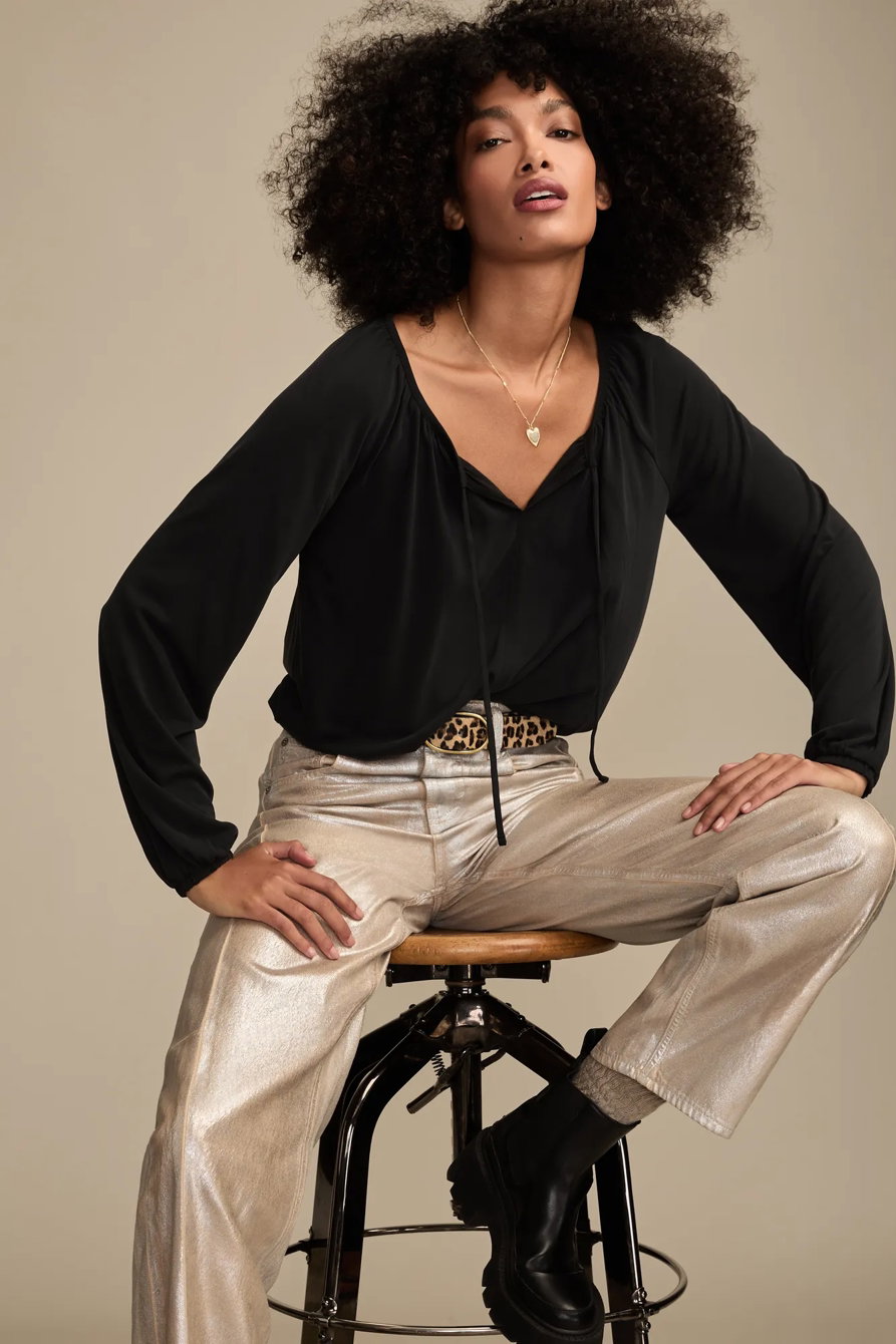 Image of Lucky Brand Tie Front Sandwash Bubble Top - Women's Clothing Tops Tees Shirts in Ginger Snap
