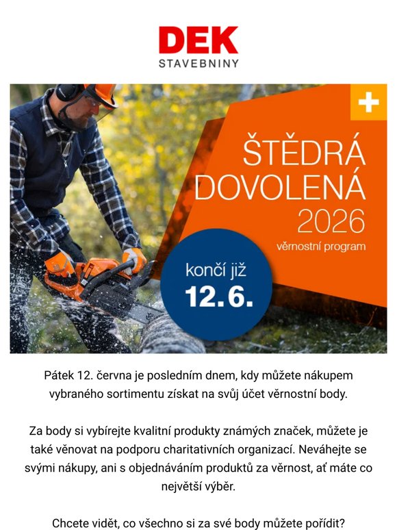 Sbírání bodů do ŠTĚDRÉ DOVOLENÉ brzy skončí