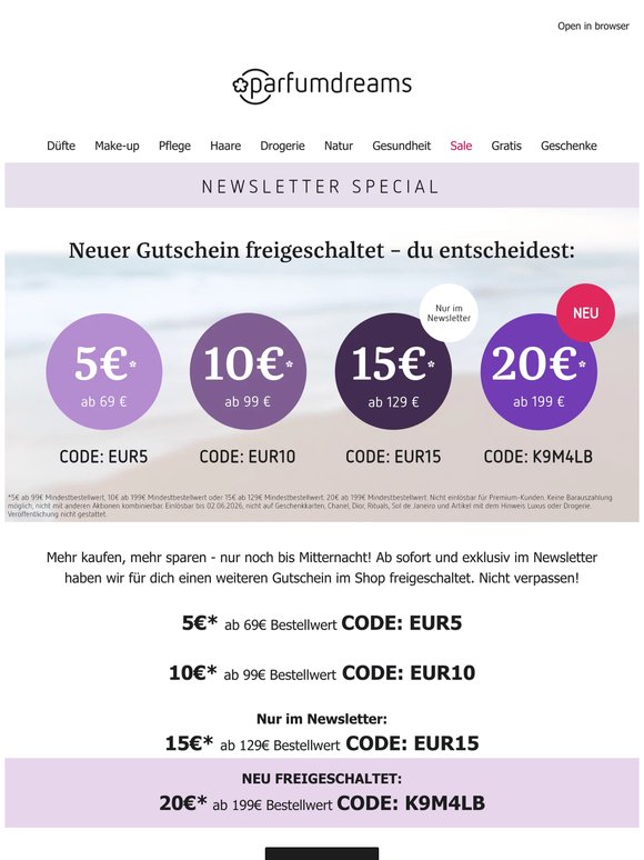 🔓 Neuer Gutschein freigeschaltet: nur bis 23:59 Uhr!