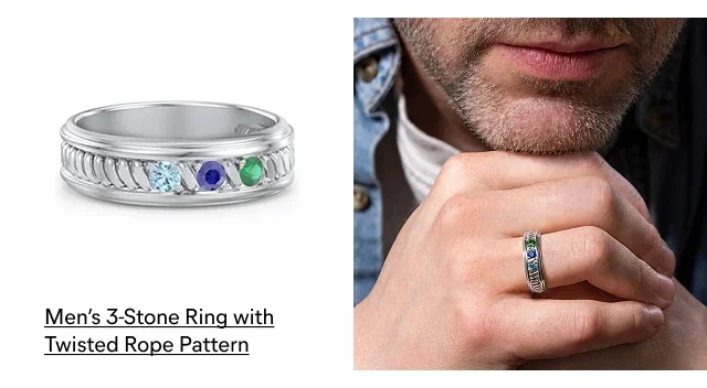 Men’s 3-Stone Ring with Twisted Rope Pattern