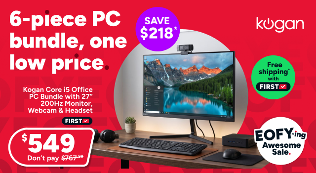 Kogan Core i5 Office PC Bundle with 27” 200Hz Monitor, Webcam & Headset