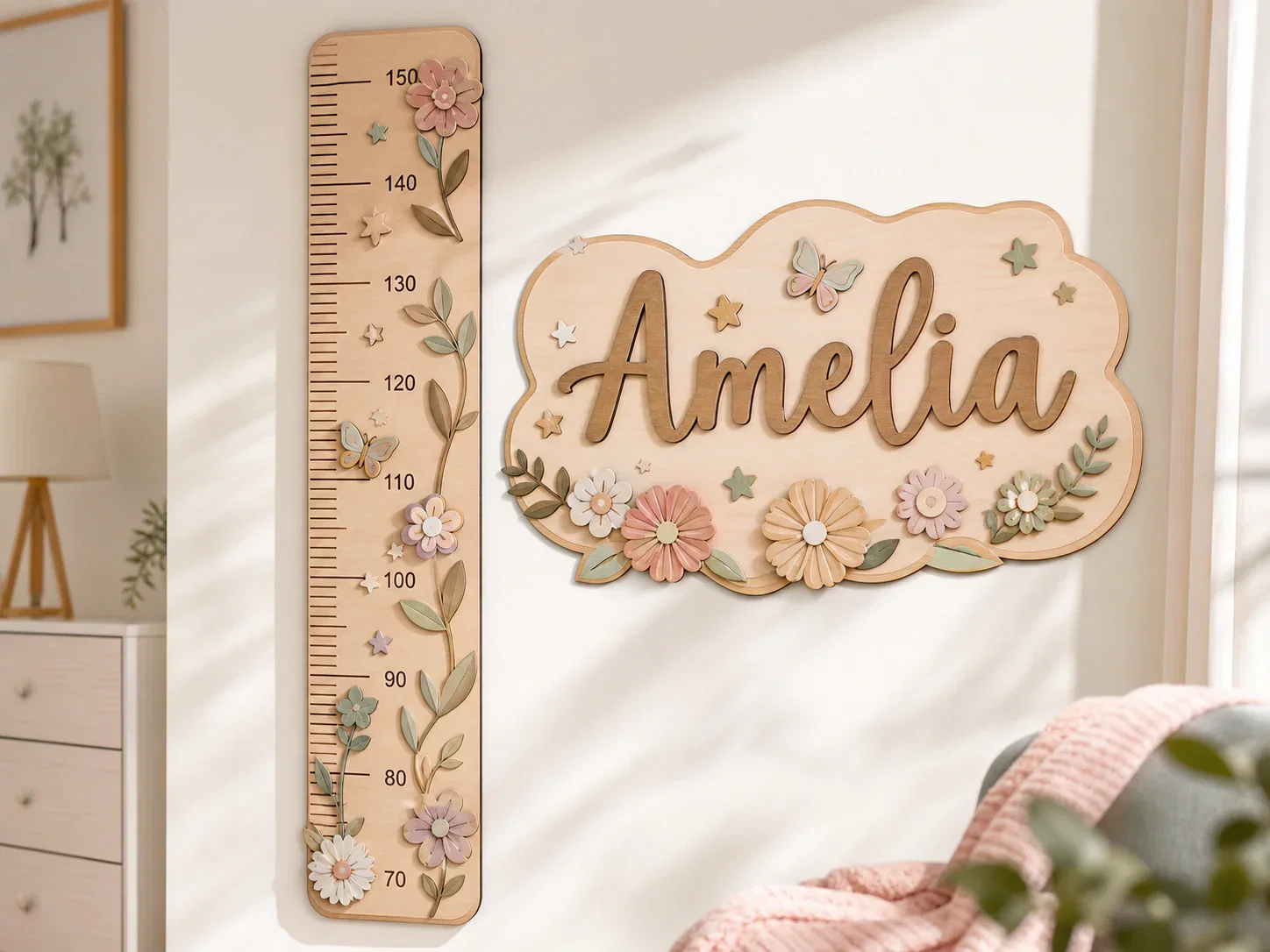 Growth ruler and personalized kids room name sign