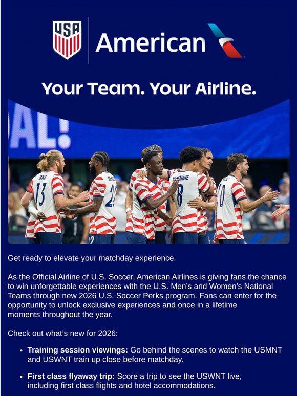 New 2026 U.S. Soccer Perks delivered by American Airlines✈️