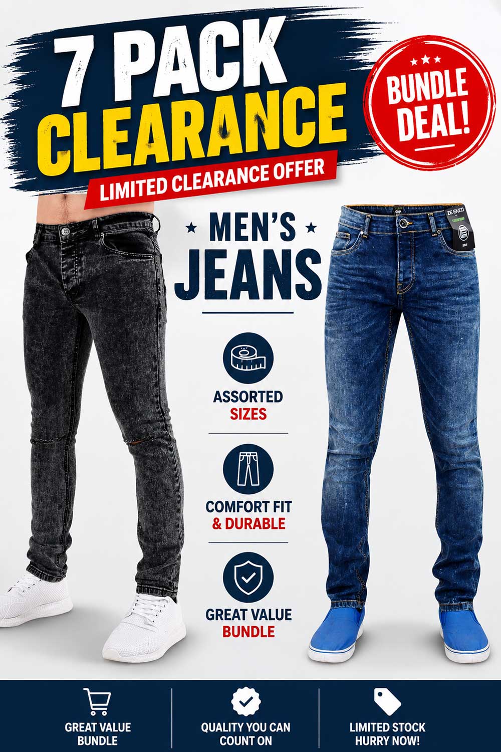 Image of 7 Pack Men’s Branded Jeans Clearance Bundle – From £7.85 Per Unit