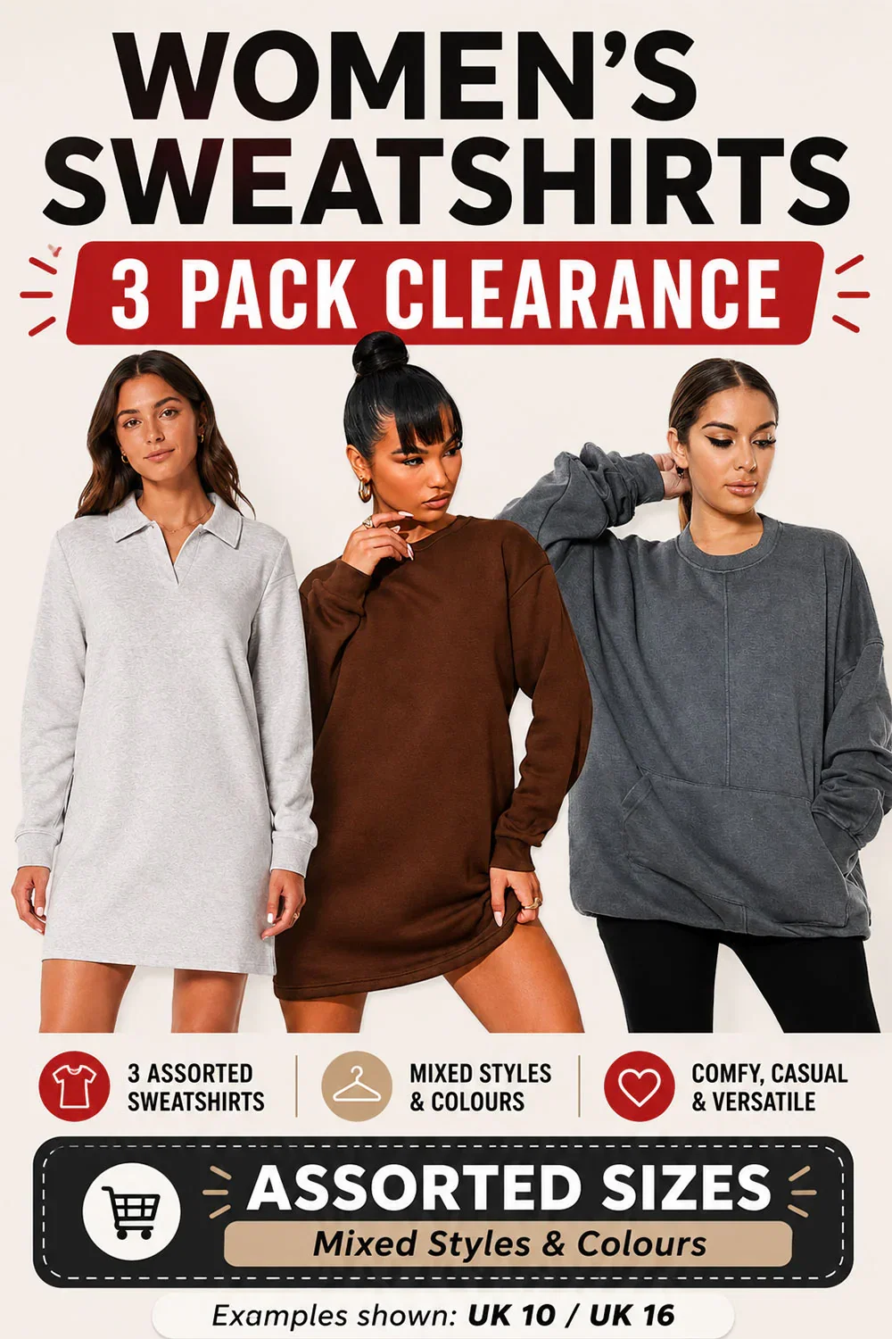 Image of Women’s 3 Pack Assorted Sweatshirts