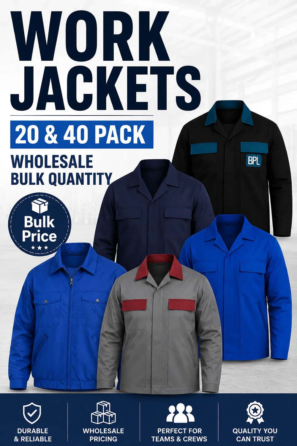 Image of Men’s Bulk Work Jackets – 20 & 40 Pack Wholesale Workwear - From £3.49 Per Unit
