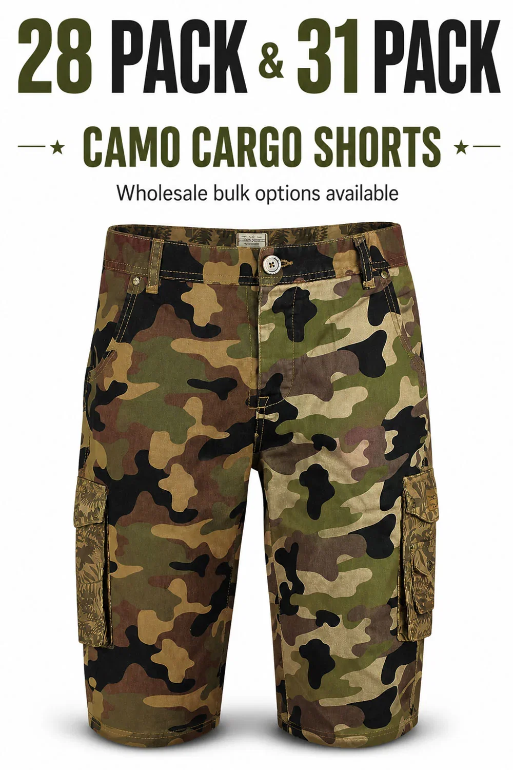 Image of Men’s Camo Cargo Shorts Wholesale Bulk Reseller Lot - 28/31 Pack - From £2.90 Per Unit