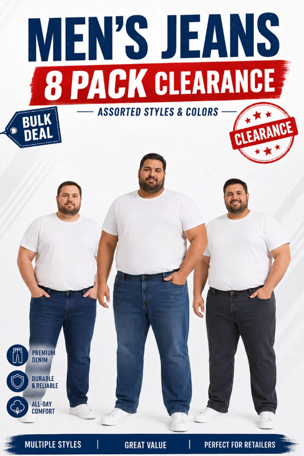 Image of Men’s Jeans 8 Pack Clearance Assorted Styles & Colours - From £4.49 Per Unit