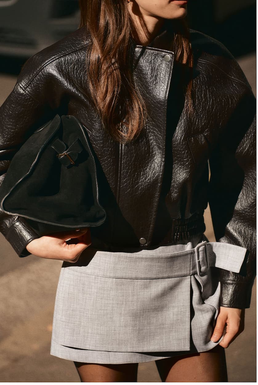 Paige Faux Leather Cropped Jacket - Cherry Brown