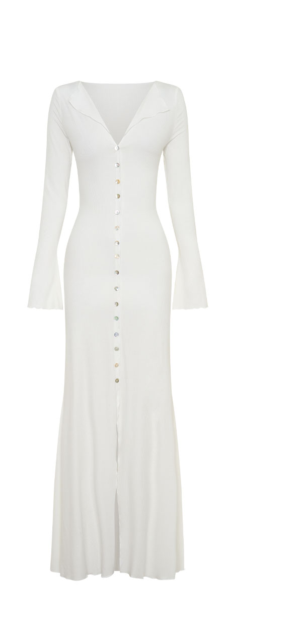 Tanya Buttoned Long Sleeve Maxi Dress - White