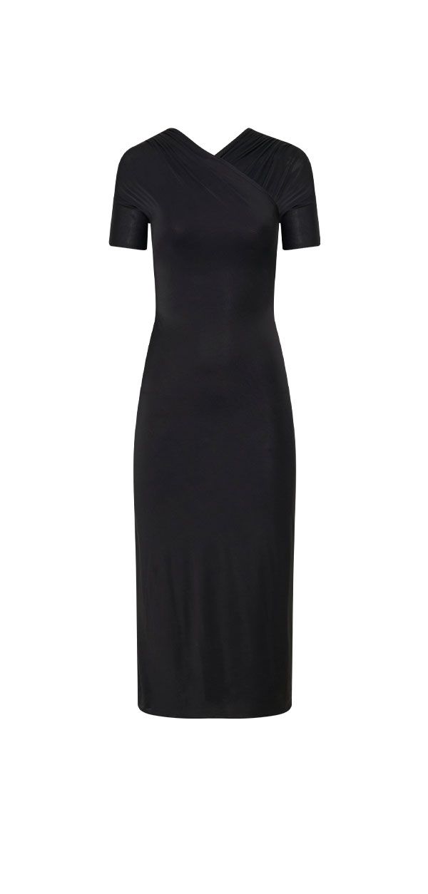 Junie Cross-Over Neck Slinky Maxi Dress - Black