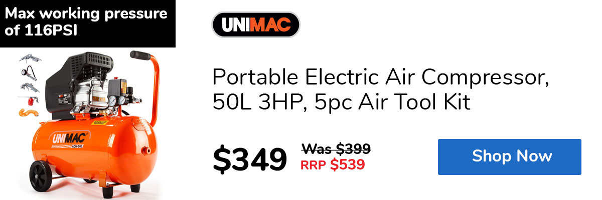 Portable Electric Air Compressor, 50L 3HP, 5pc Air Tool Kit