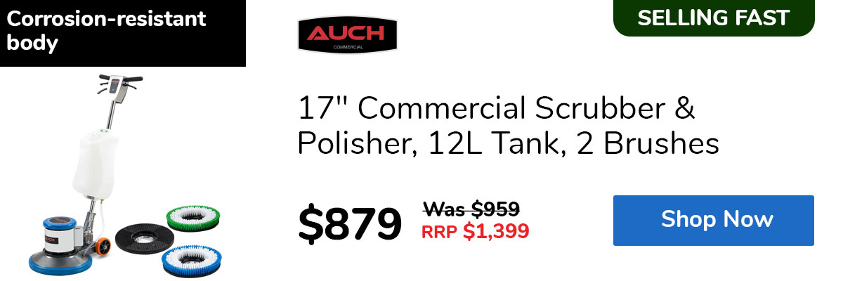 17" Commercial Scrubber & Polisher, 12L Tank, 2 Brushes