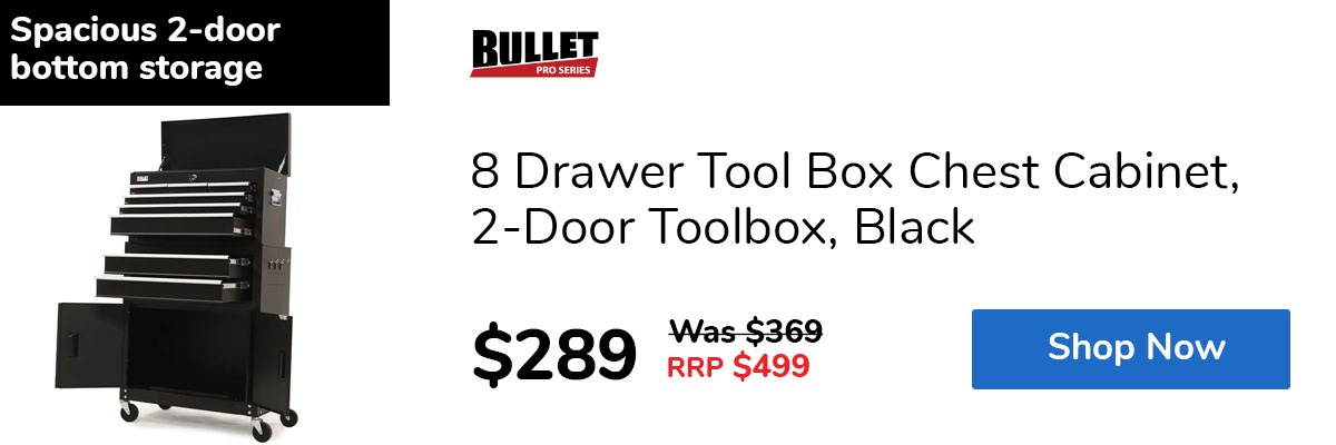 8 Drawer Tool Box Chest Cabinet, 2-Door Toolbox, Black