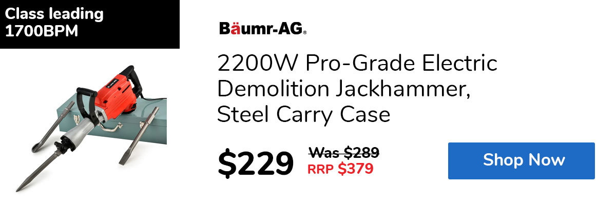2200W Pro-Grade Electric Demolition Jackhammer, Steel Carry Case