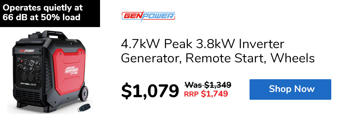4.7kW Peak 3.8kW Inverter Generator, Remote Start, Wheels