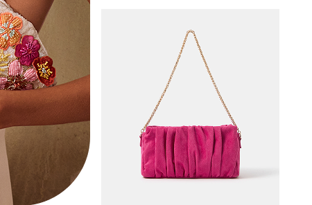 Ruched Faux Suede Clutch Bag Pink