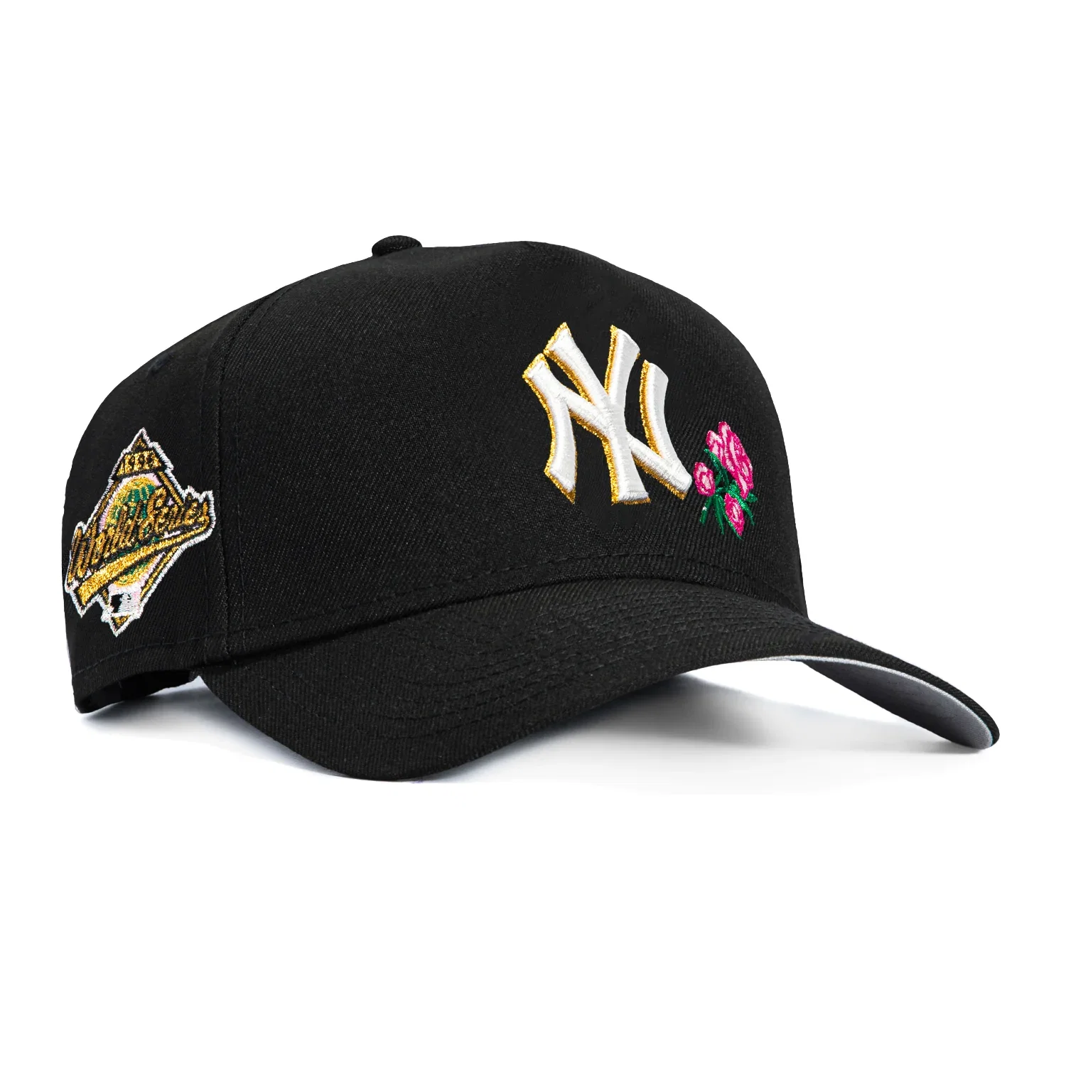 Image of New Era 9Forty A-Frame New York Yankees 1996 World Series Patch Rose Snapback Hat - Black, Pink
