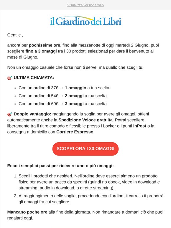 ⏰ Promemoria: scegli fino a 3 OMAGGI | Scade a mezzanotte