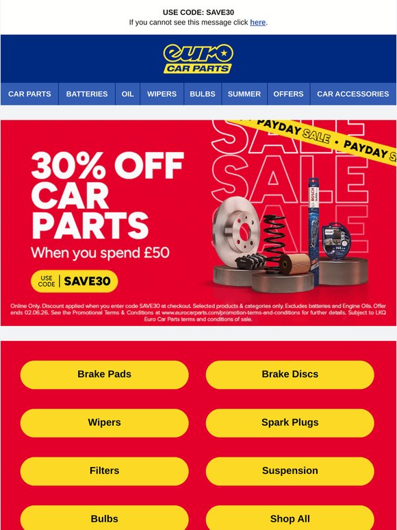 👉 ⏳ Final Hours! 30% Off Parts When You Spend £50+