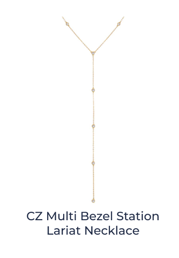 CZ Multi Bezel Station Lariat Necklace