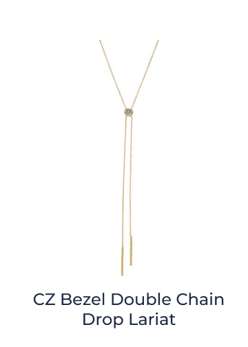 CZ Bezel Double Chain Drop Lariat