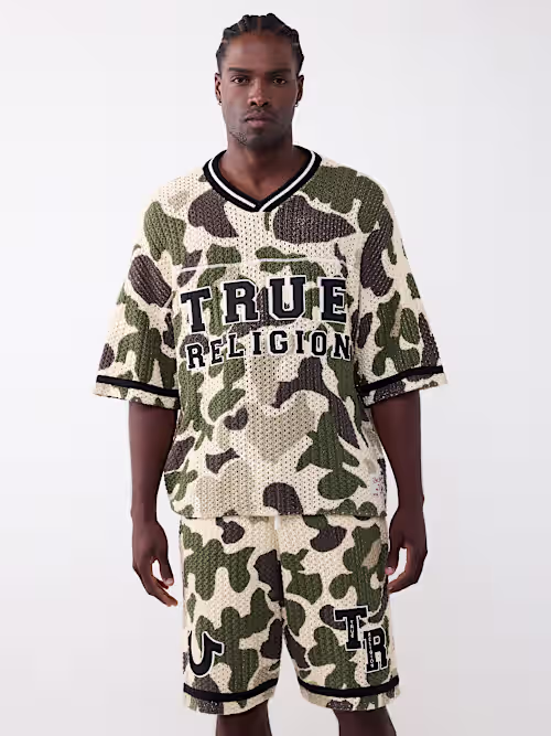 SHOP OPEN KNIT OVERSIZED CAMO JERSEY