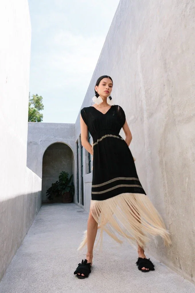 Image of Montsera Campeche Black midi dress
