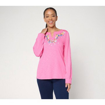 Quacker Factory Spring Fling Split Neck Top