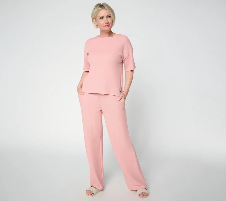 Peace Love World Honeycomb Knit Top and Pant Set