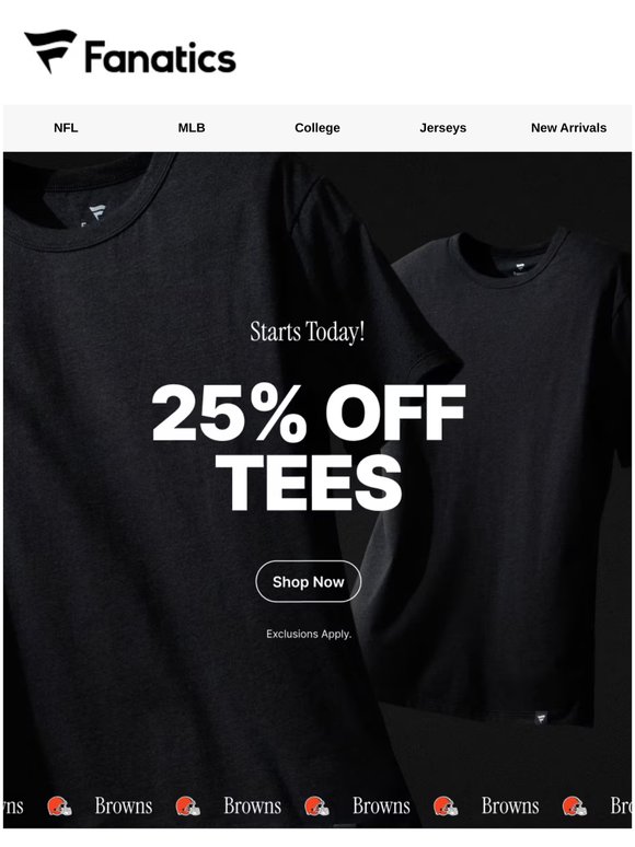 25% Off Tees Starts Now