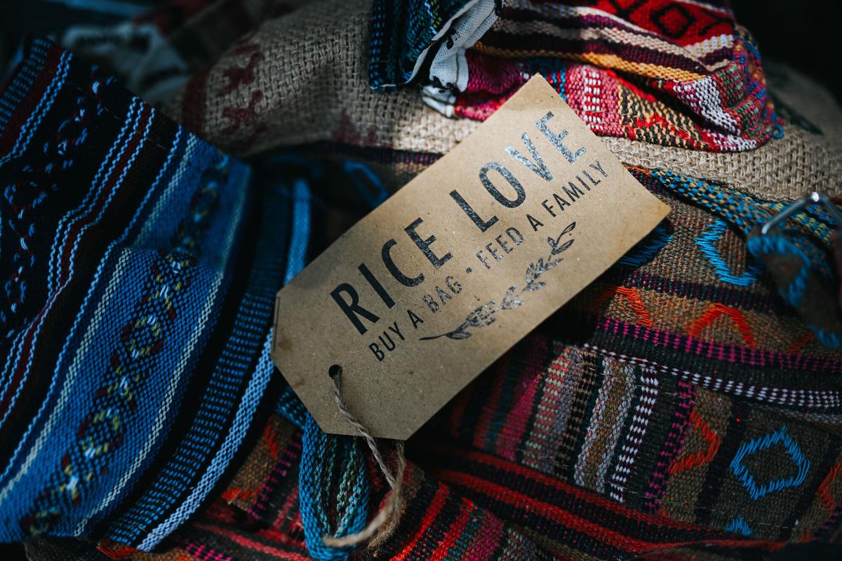 Close-up of a Rice Love hang tag with a unique tag number