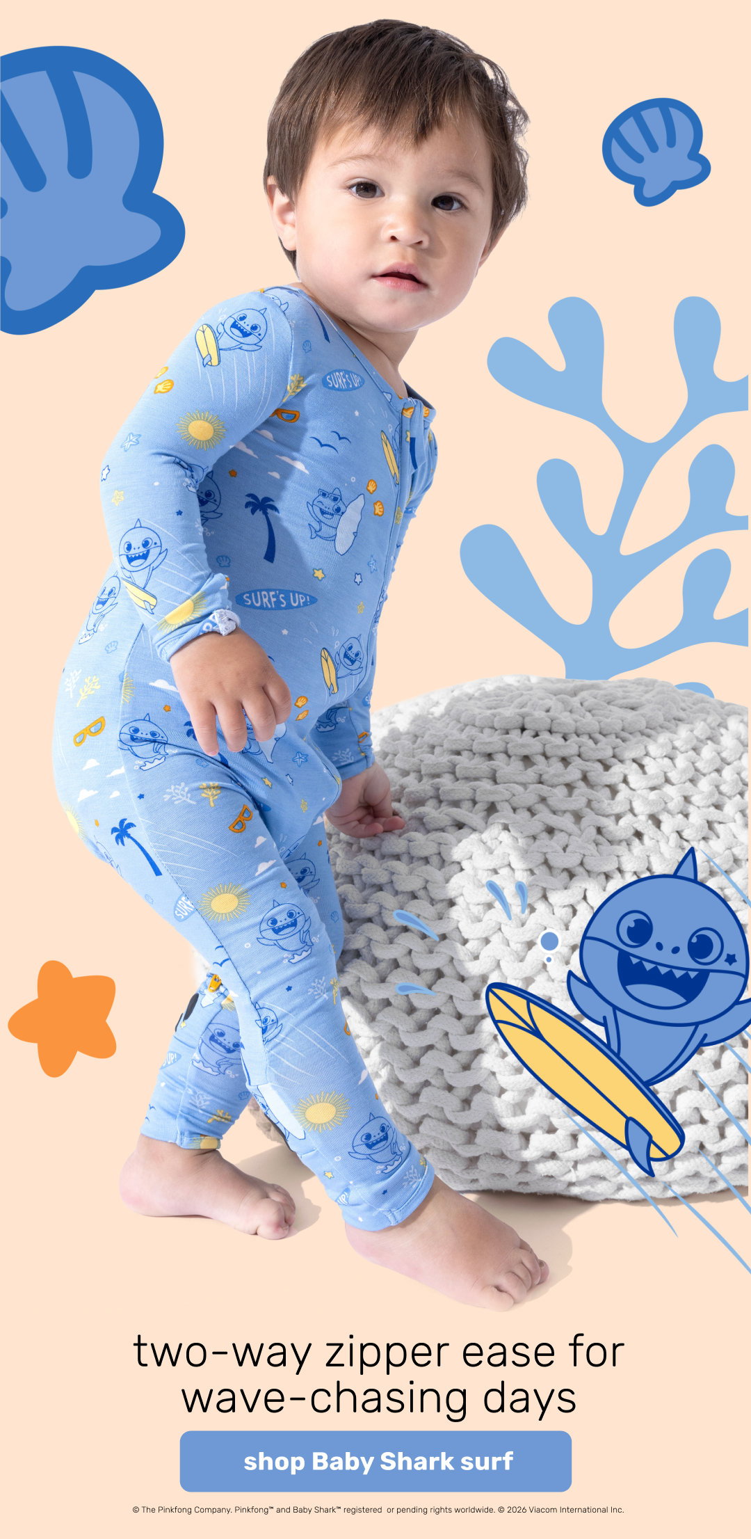 baby shark surf footie 