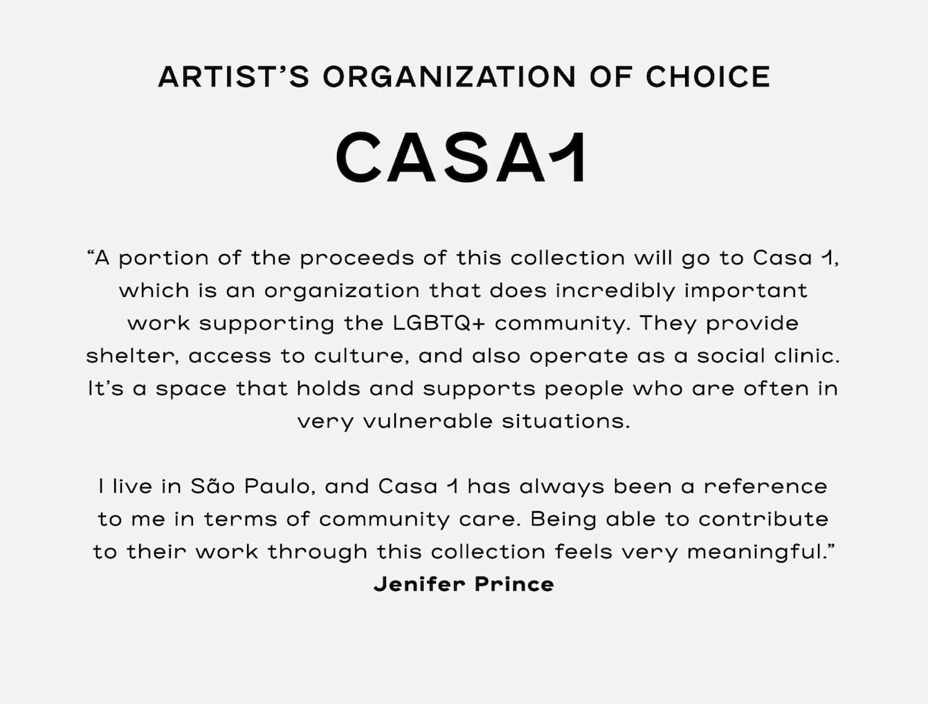 About the donation to Casa 1 and the artist J. Prince